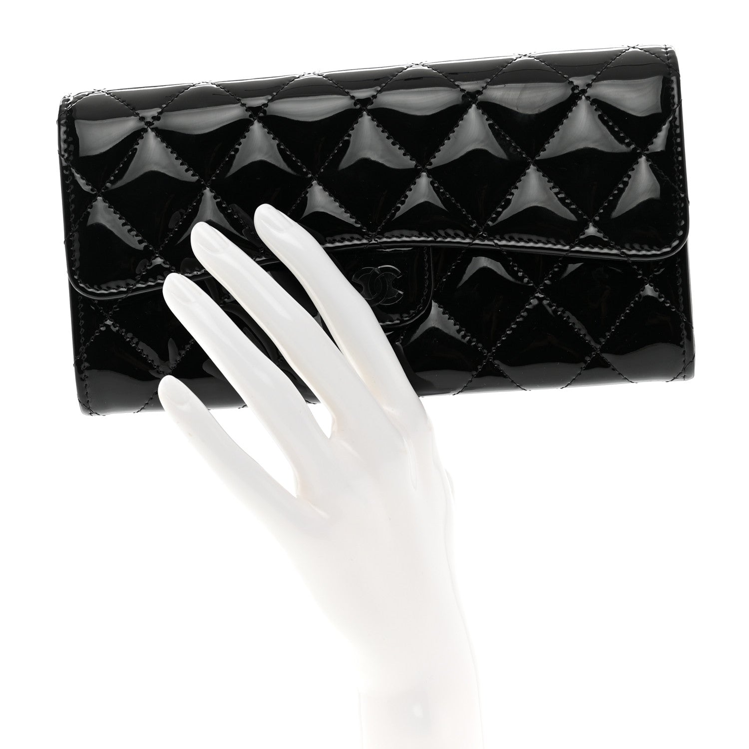 Chanel Patent Quilted Large Gusset Flap Wallet So Black 2 of 9