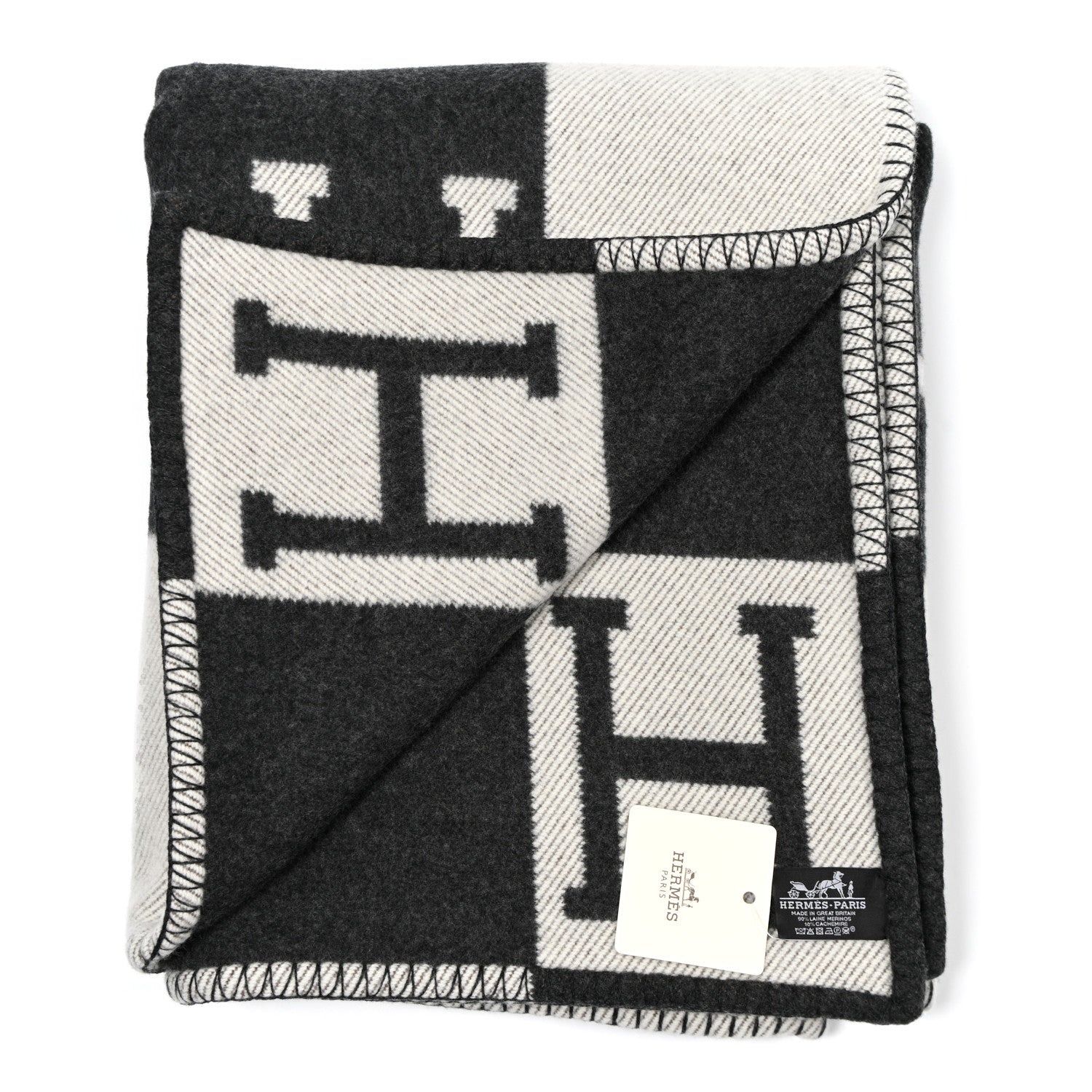 Hermes Wool Cashmere Avalon Blanket Ecru Gris Fonce 2 of 3