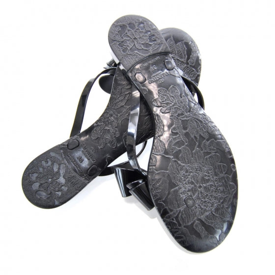Valentino Garavani PVC Jellow Bow Thong Sandals 38 Black 4 of 6