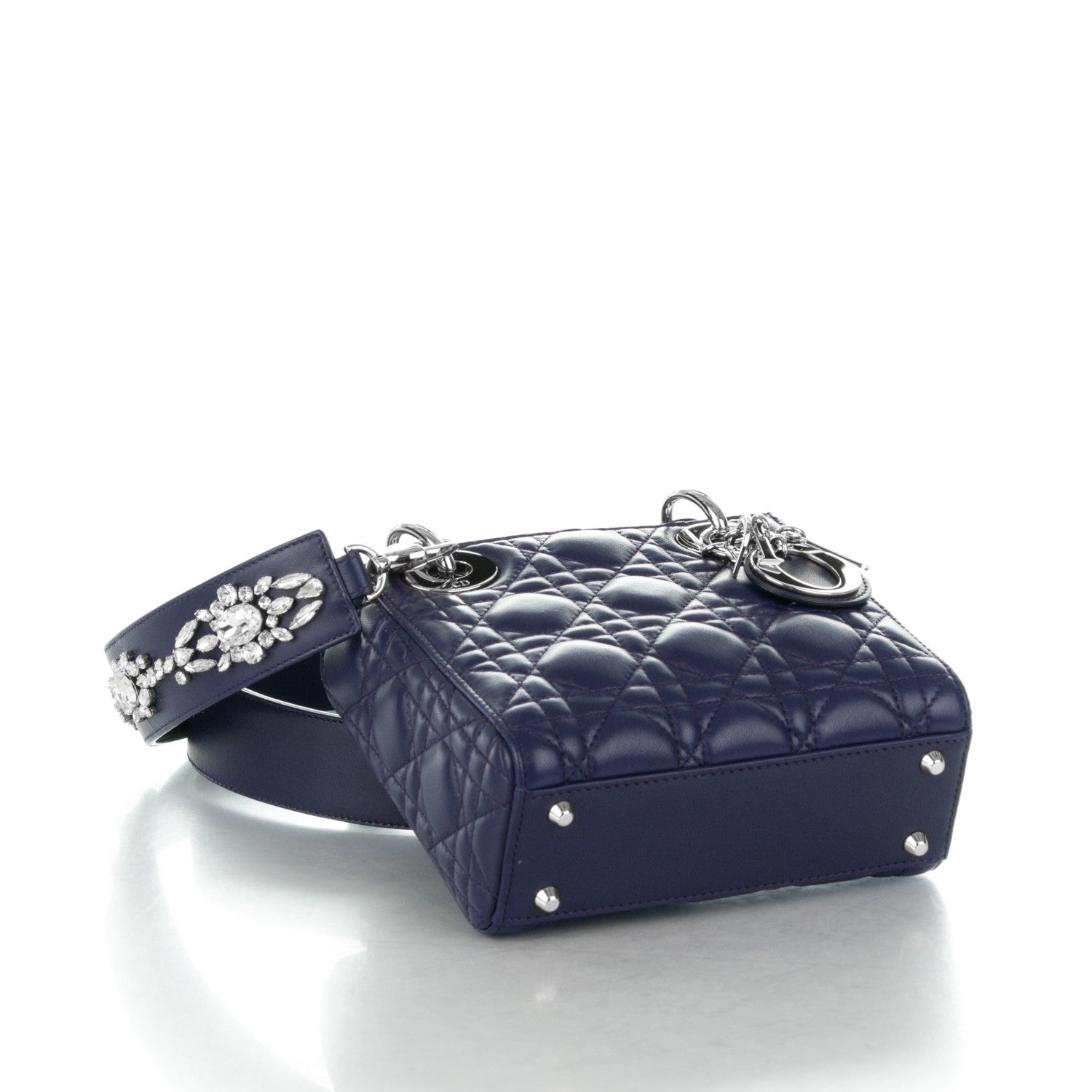 Christian Dior Lambskin Cannage Crystal Mini Lady Dior Navy Blue 4 of 7