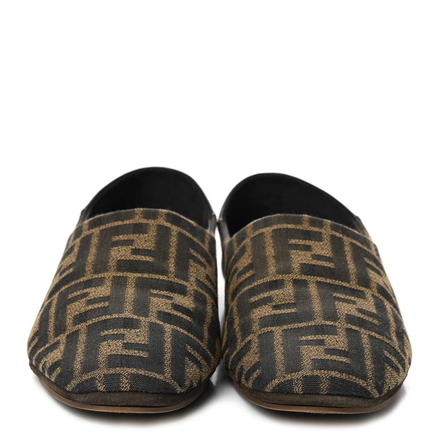 Fendi Fabric Jacquard Nappa FF Slippers 39 Tobacco Moro Black 2 of 9