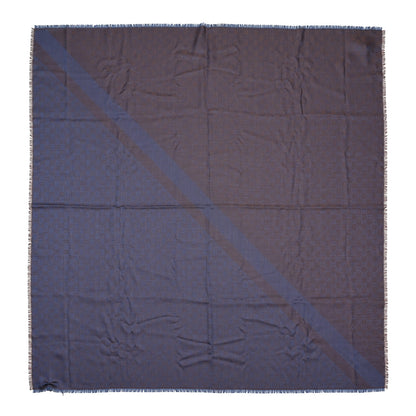Gucci Wool Silk Monogram GGWeb Fringe Shawl Taupe Sky Blue 1 of 4