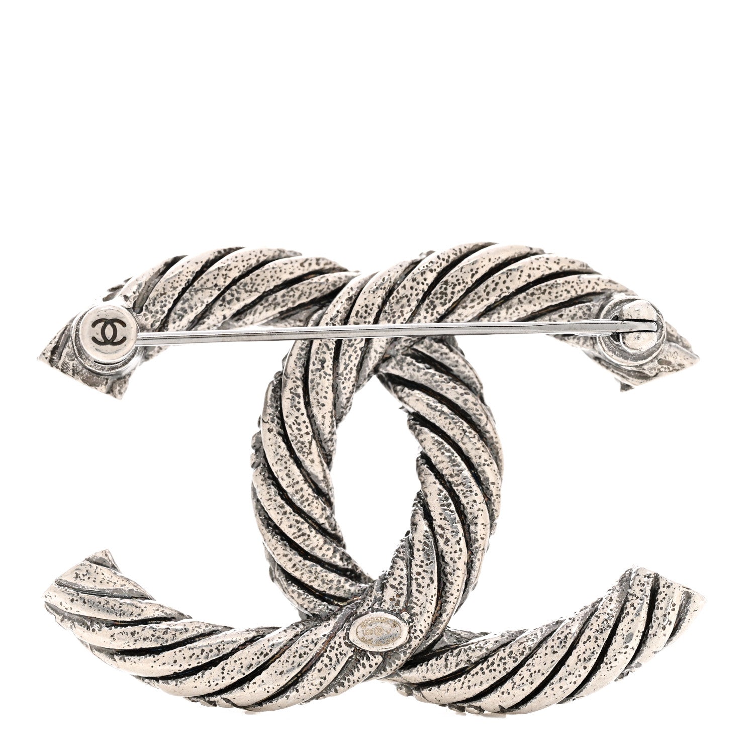 Chanel Crystal Twisted CC Brooch Silver 3 of 4