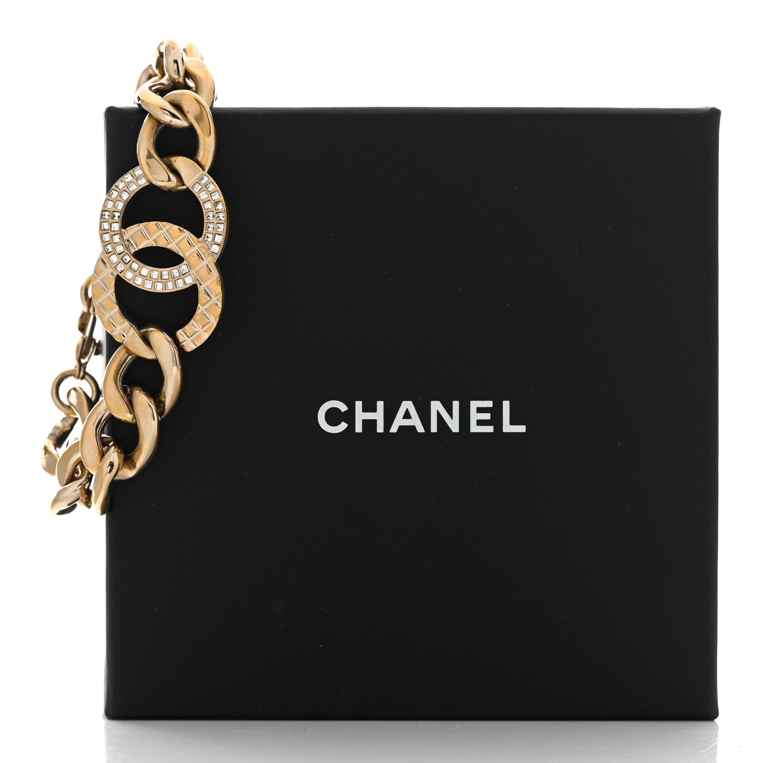 Chanel Baguette Crystal Quilted CC Chain Bracelet Gold 5 of 5