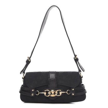 Gucci Monogram Horsebit Chain Flap Shoulder Bag Black 1 of 12