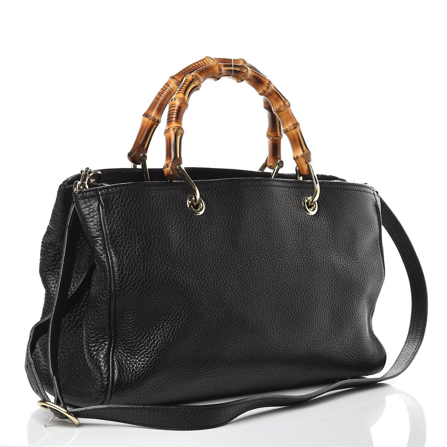 Pebbled Calfskin Medium Bamboo Shopper Tote Black