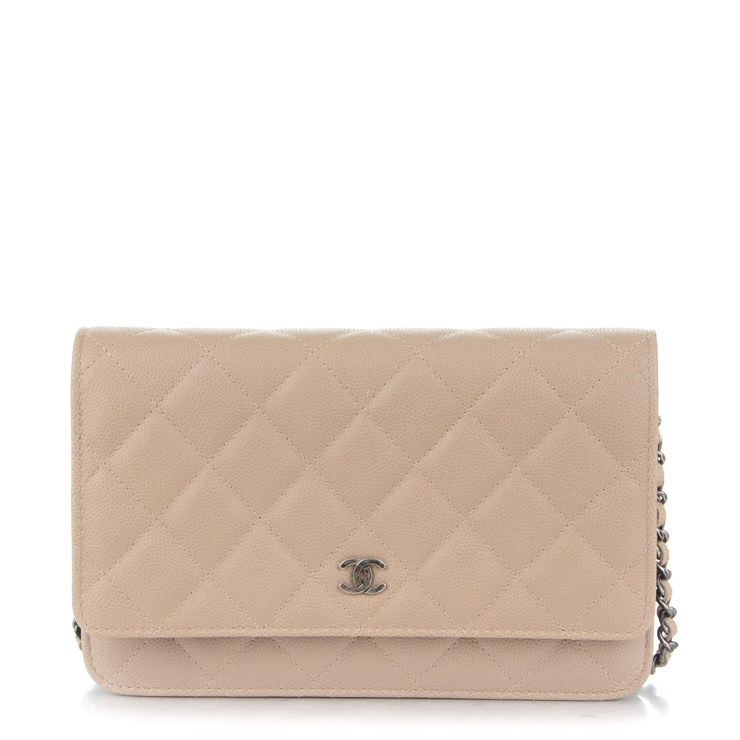 Caviar Quilted Wallet On Chain WOC Beige