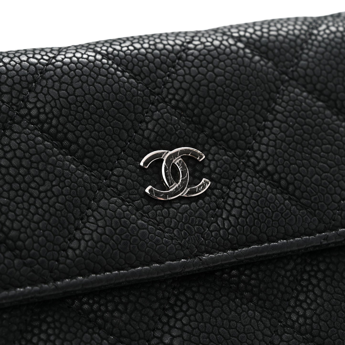 Iridescent Caviar Quilted Large Flap Wallet Black