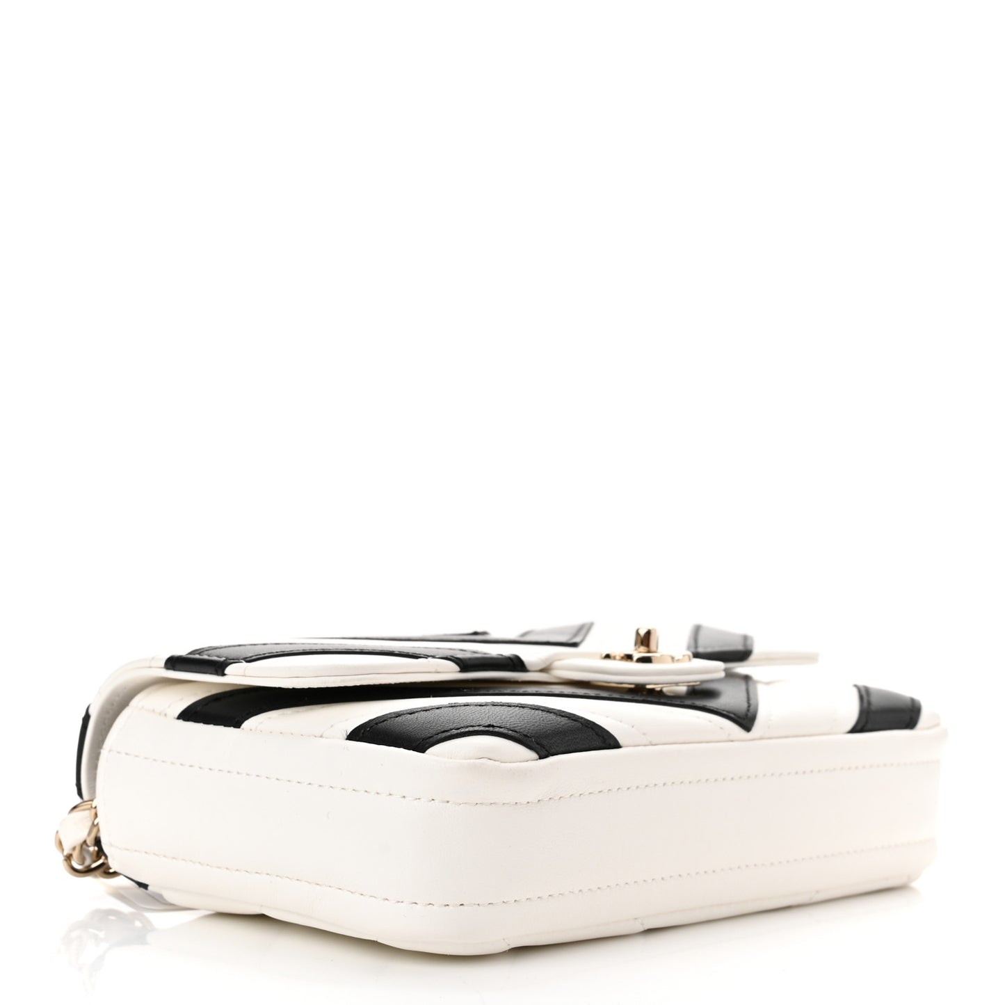 Lambskin Chevron Stitched Flap White Black