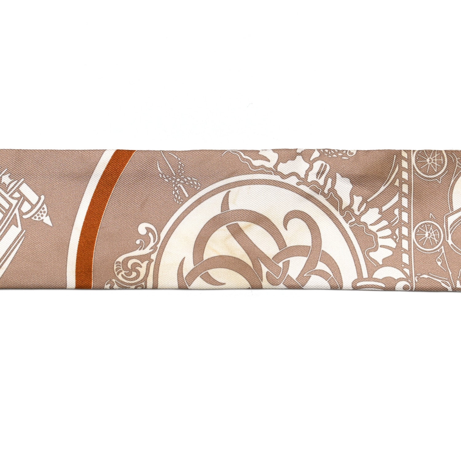 Hermes Silk Ex-Libris Twilly Beige White Caramel 6 of 6