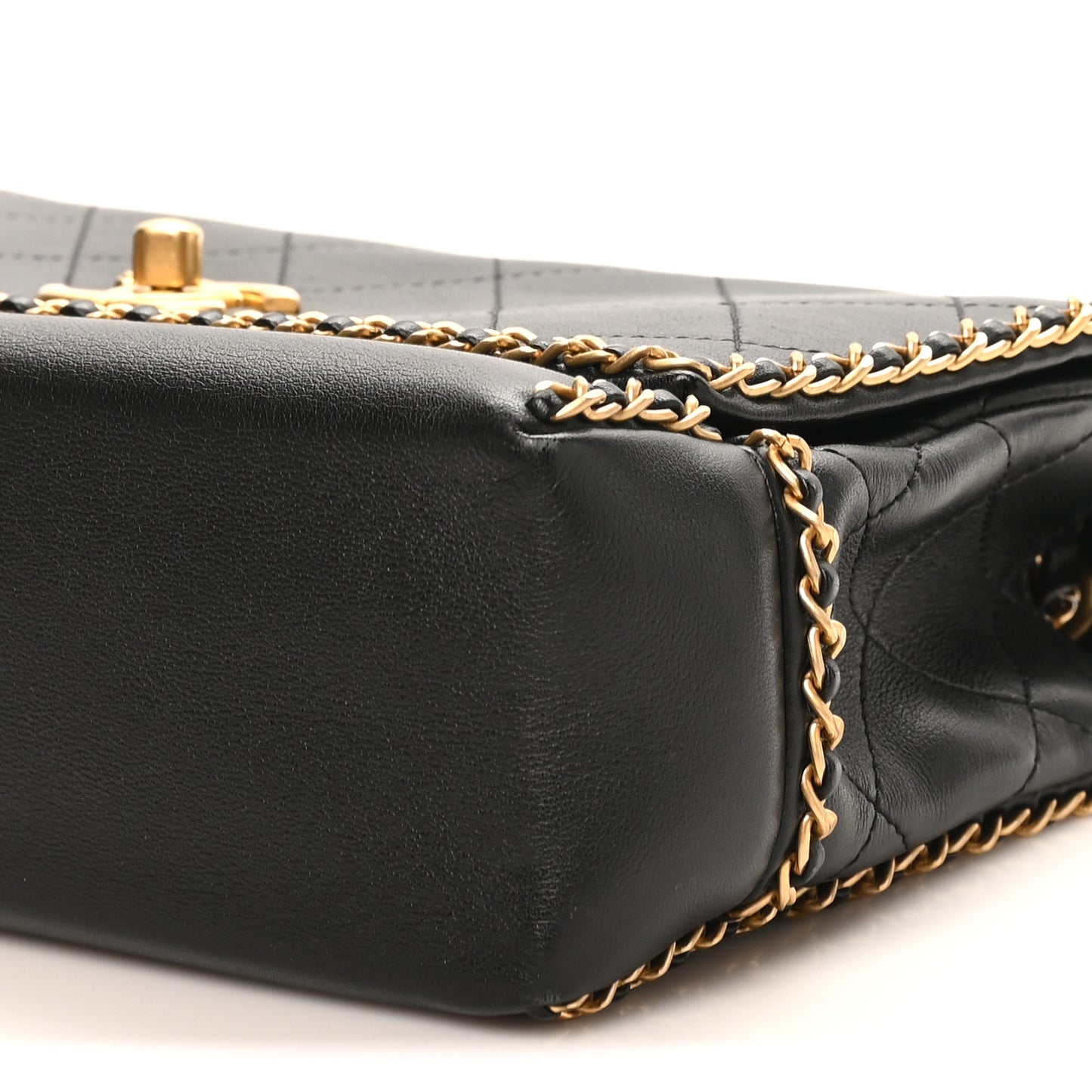 Calfskin Stitched Chain Flap Black
