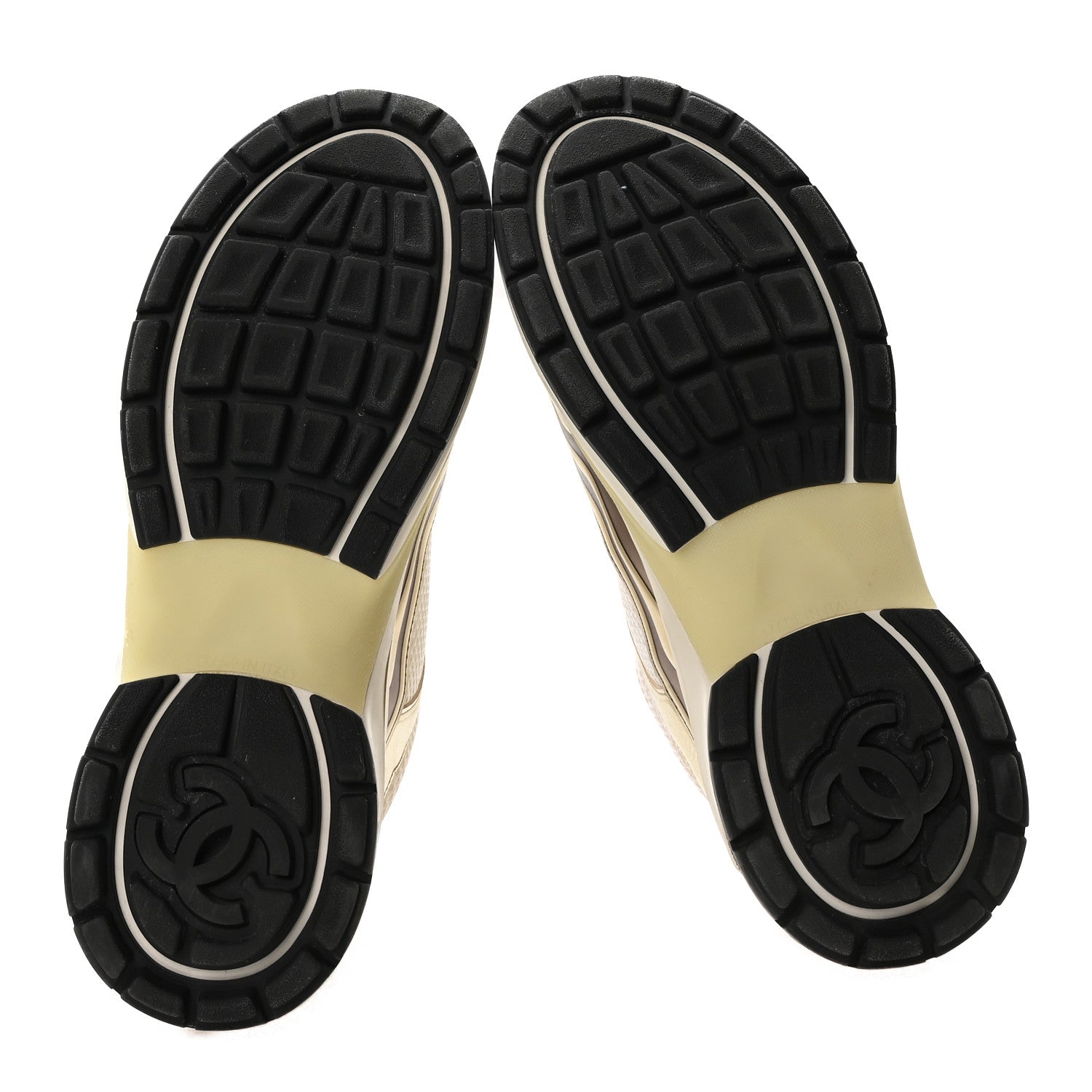 Chanel Fabric Laminated Calfskin Stretch CC Sneakers 39 White Gold