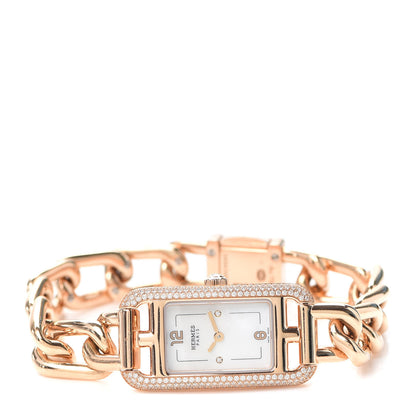 Hermes 18K Rose Gold Diamond Mother of Pearl 17mm Nantucket Quartz Watch 2 of 6
