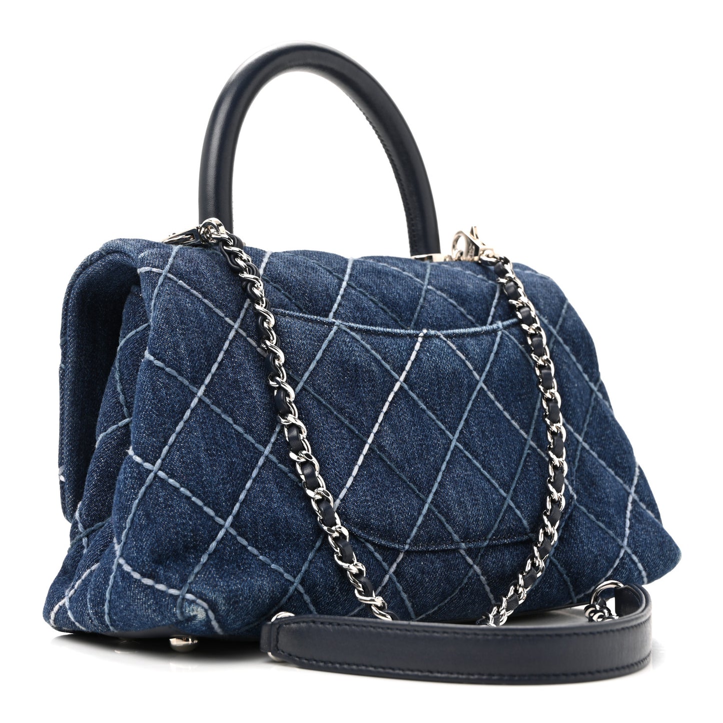 Denim Quilted Mini Coco Handle Flap Blue