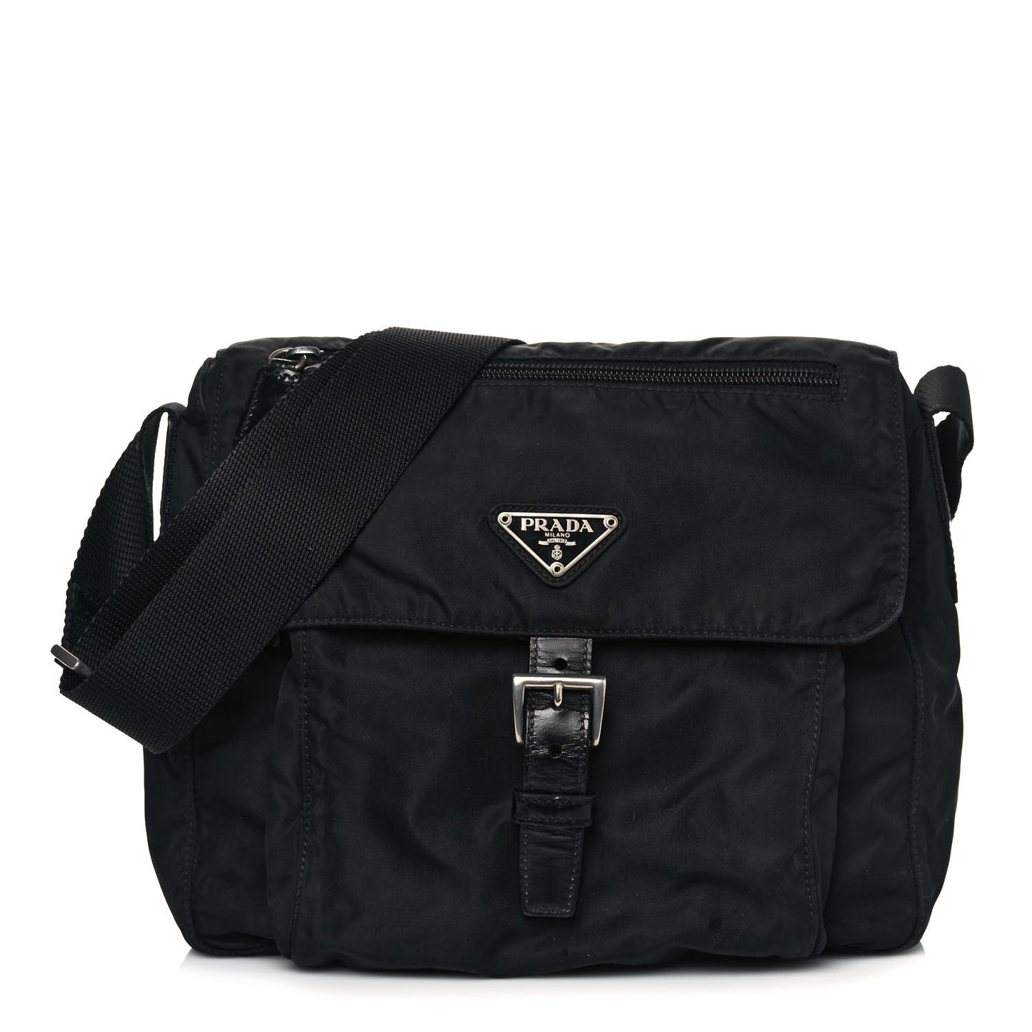 Tessuto Nylon Single Buckle Messenger Bag Black