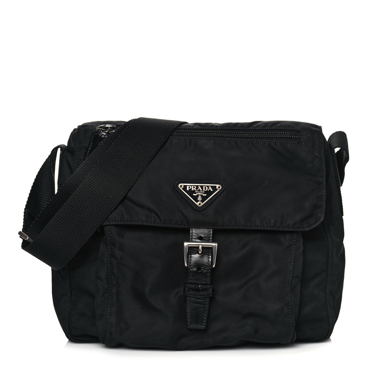 Prada Tessuto Nylon Single Buckle Messenger Bag Black 1 of 15