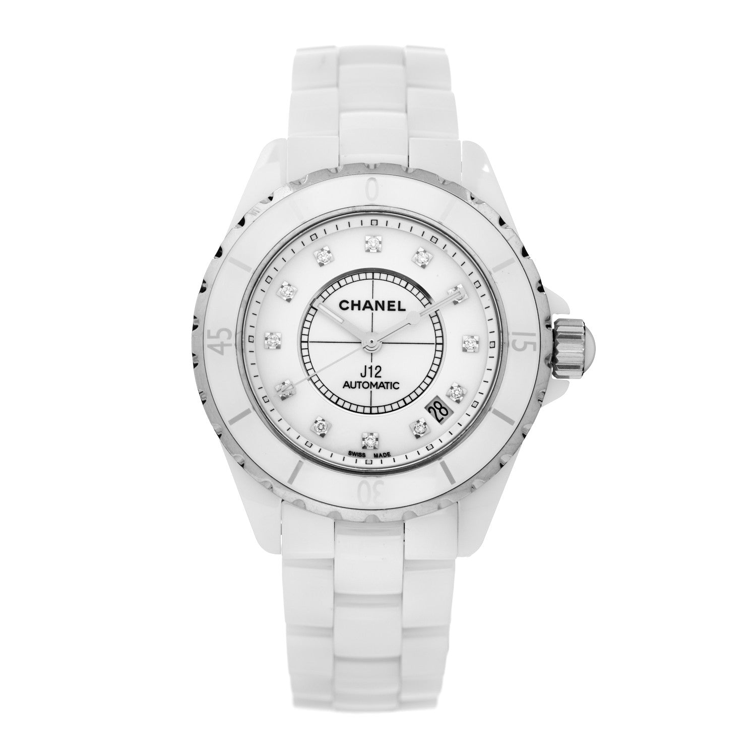 Chanel Stainless Steel Ceramic Diamond 38mm J12 Automatic Watch White 1 of 4