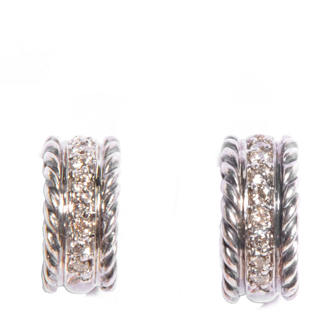 David Yurman Sterling Silver Pave Diamond Cable Classics Earrings 1 of 5
