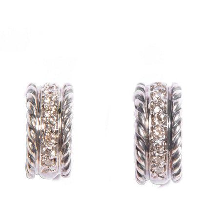 David Yurman Sterling Silver Pave Diamond Cable Classics Earrings 1 of 5