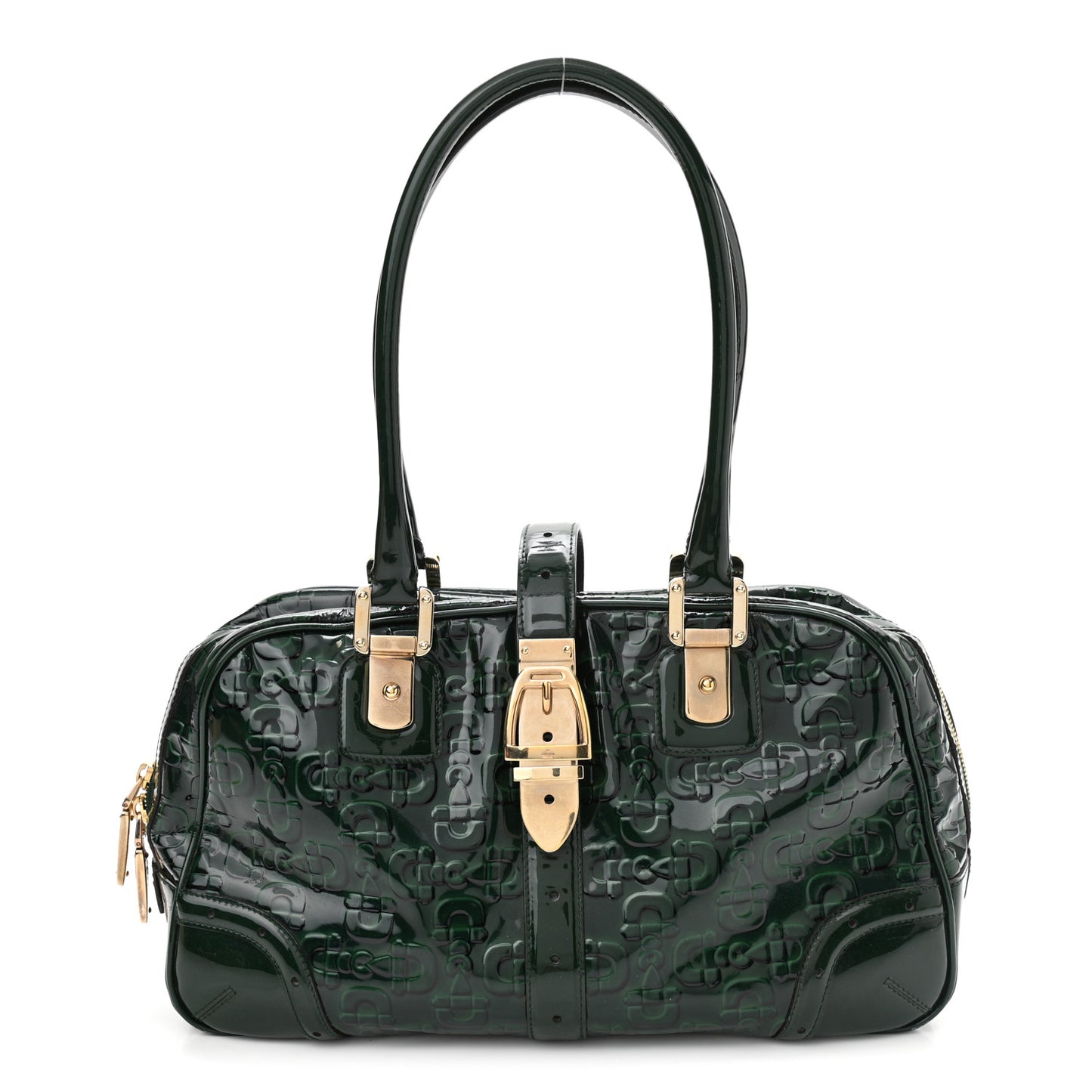 Patent Horsebit Glam Boston Tote Bag Green