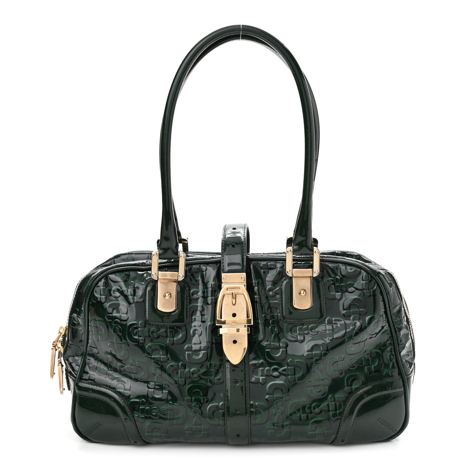 Gucci Patent Horsebit Glam Boston Tote Bag Green 1 of 9