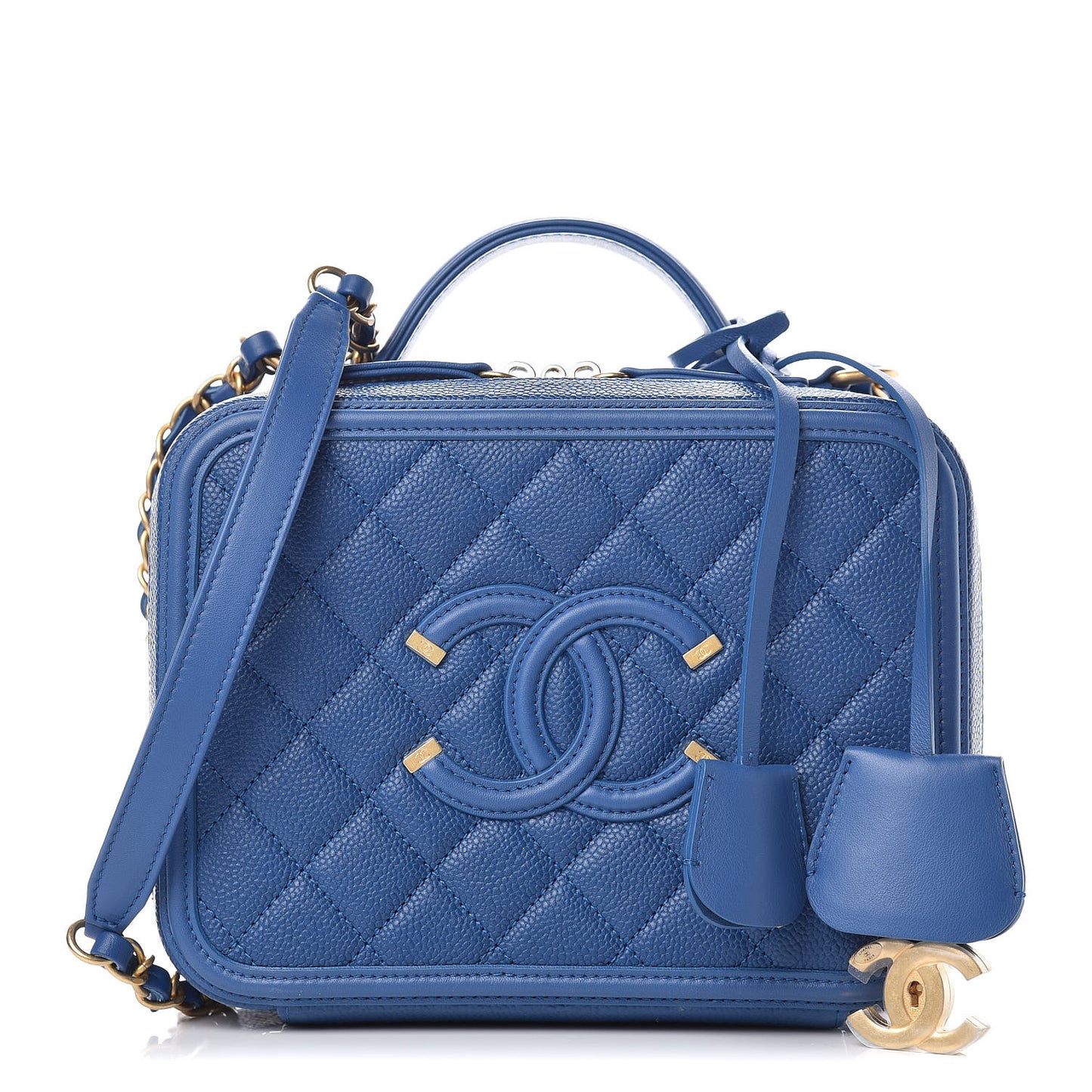 Caviar Quilted Medium CC Filigree Vanity Case Dark Blue