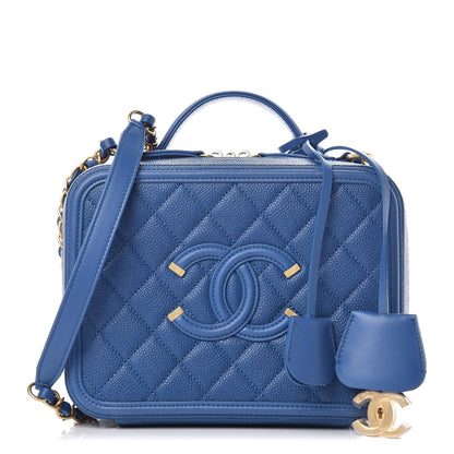 Chanel Caviar Quilted Medium CC Filigree Vanity Case Dark Blue 1 of 10