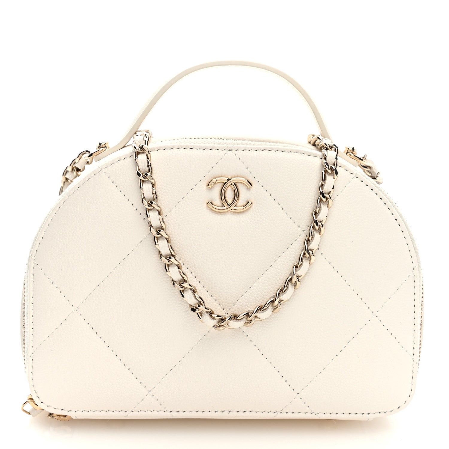 Chanel Grained Calfskin Quilted Top Handle Chain Clutch White 8 of 11