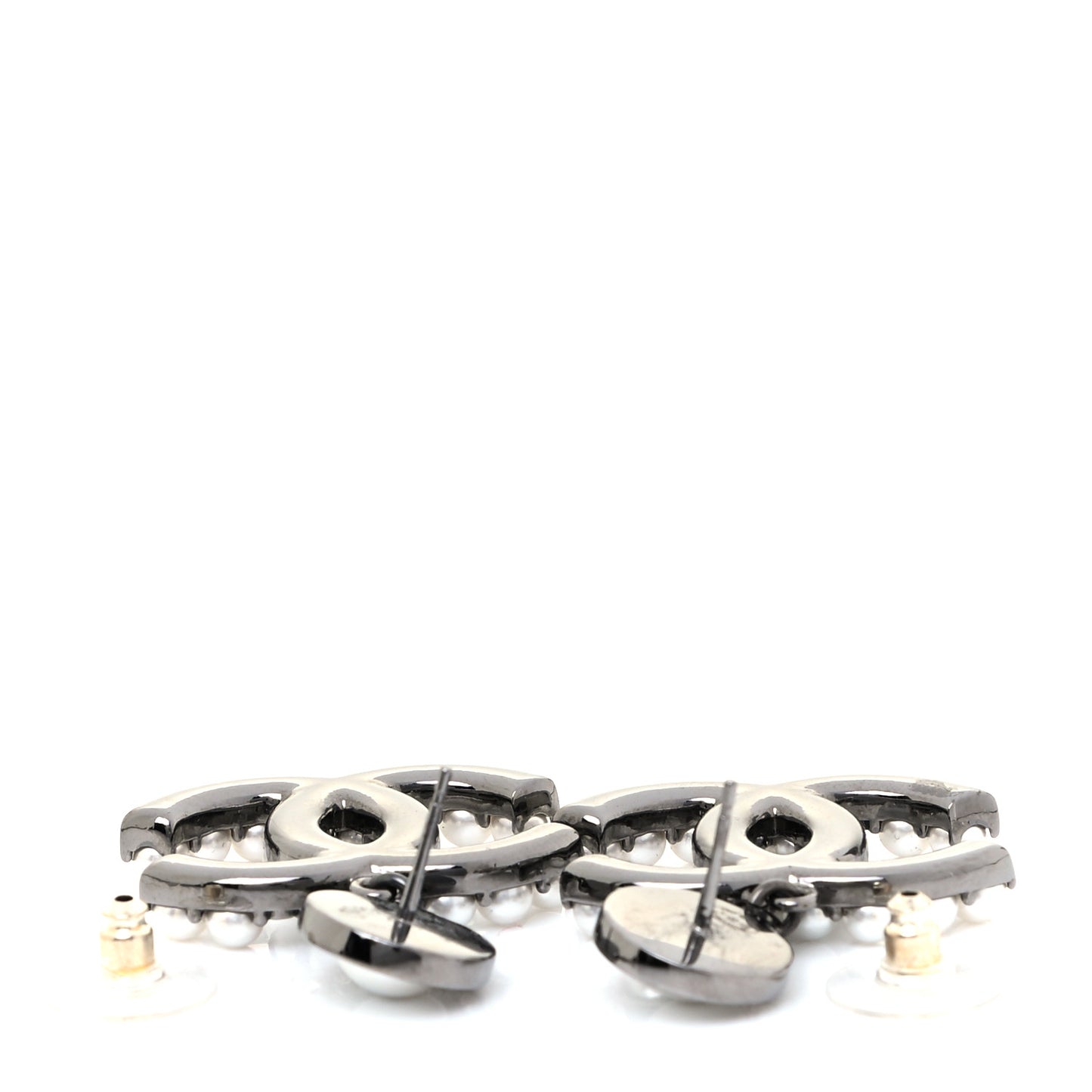 Pearl Crystal CC Drop Earrings Silver