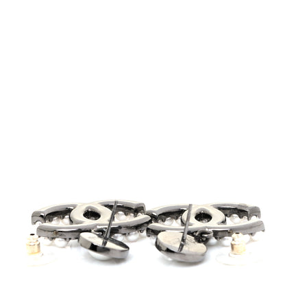 Chanel Pearl Crystal CC Drop Earrings Silver 3 of 3