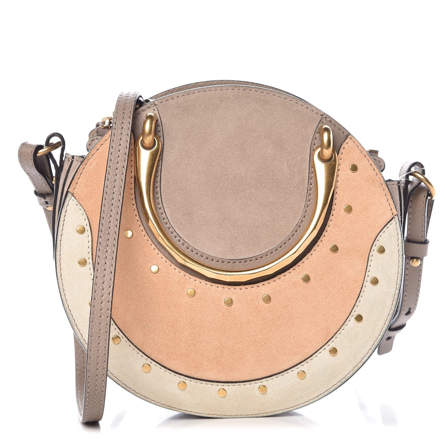 Smooth Calfskin Suede Patchwork Studded Small Pixie Bag Motty Grey