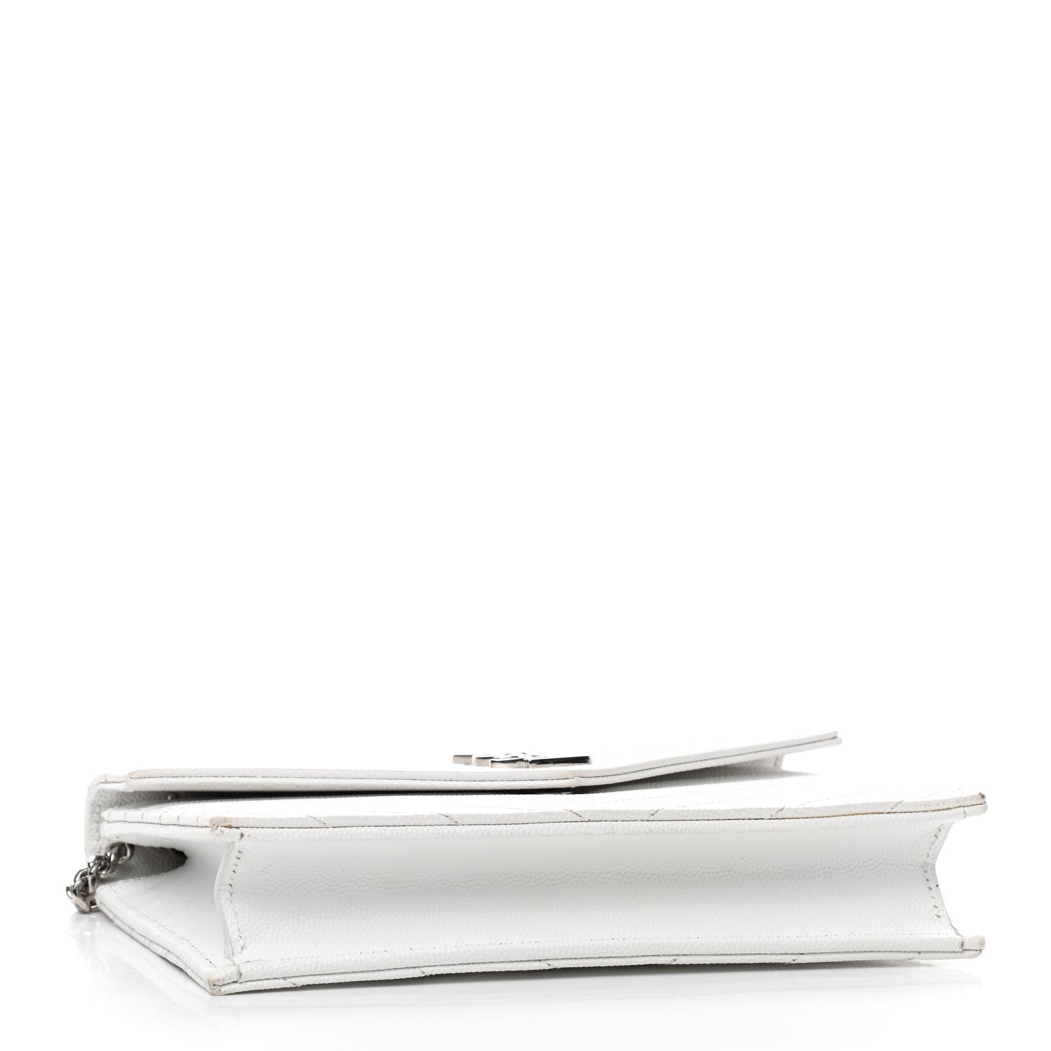 Saint Laurent Grain De Poudre Matelasse Chevron Monogram Envelope Chain Wallet White 4 of 9