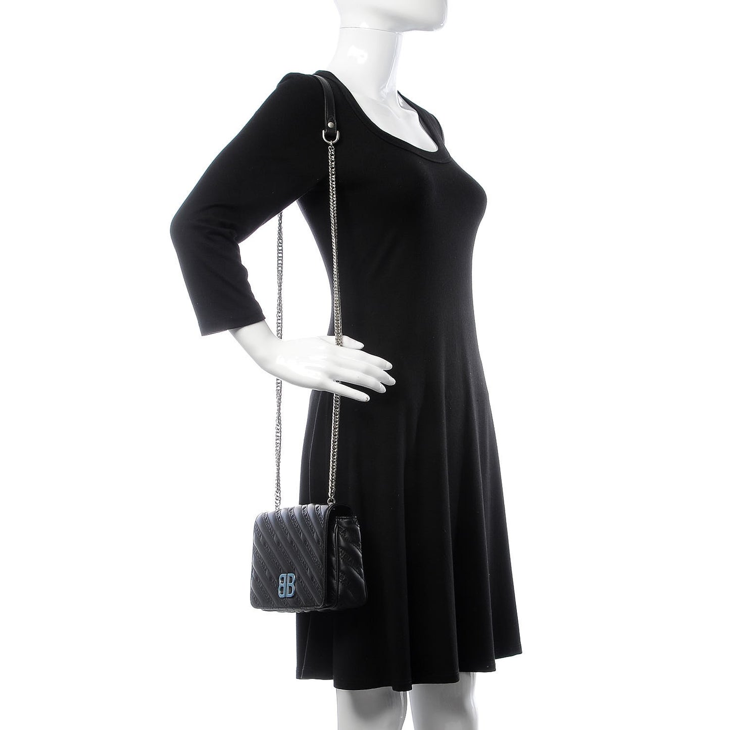 Calfskin Logo Matelasse S BB Round Crossbody Bag Black