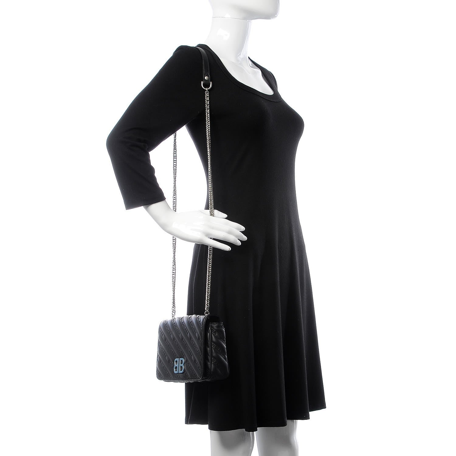 Balenciaga Calfskin Logo Matelasse S BB Round Crossbody Bag Black 2 of 7
