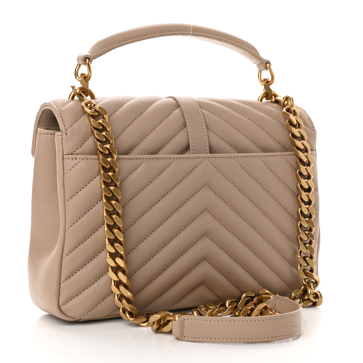 Saint Laurent Sheepskin Matelasse Chevron Monogram Medium College Bag Dark Beige 3 of 11