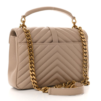 Saint Laurent Sheepskin Matelasse Chevron Monogram Medium College Bag Dark Beige 3 of 11