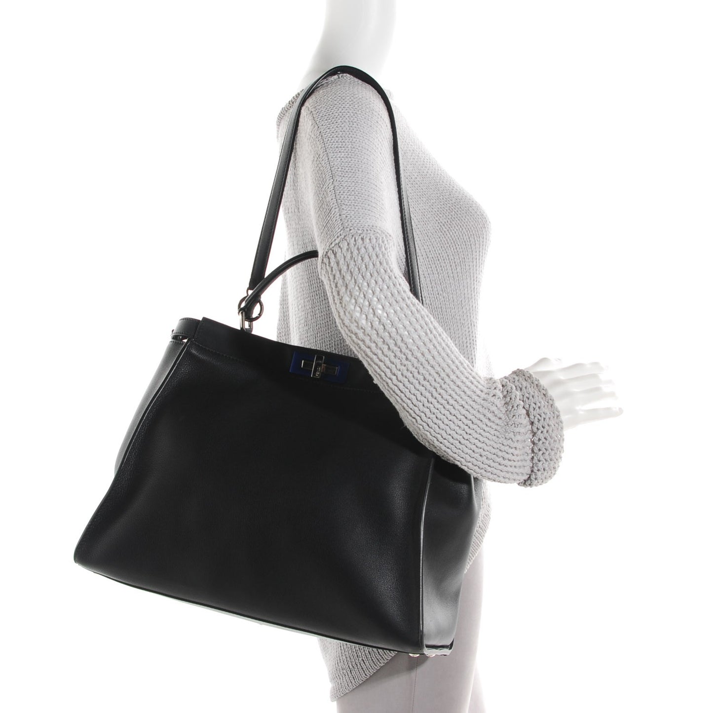 Vitello Dolce Shiny Nappa Large Peekaboo Iconic Satchel Black Camelia