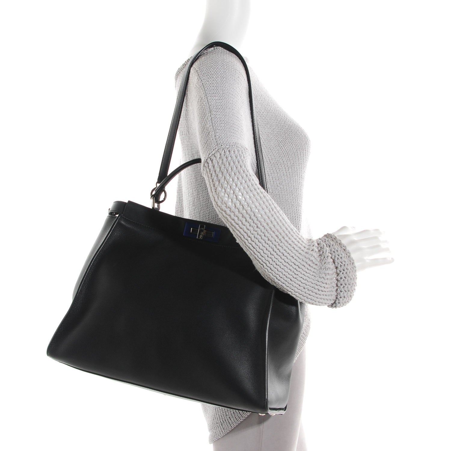 Fendi Vitello Dolce Shiny Nappa Large Peekaboo Iconic Satchel Black Camelia 2 of 11