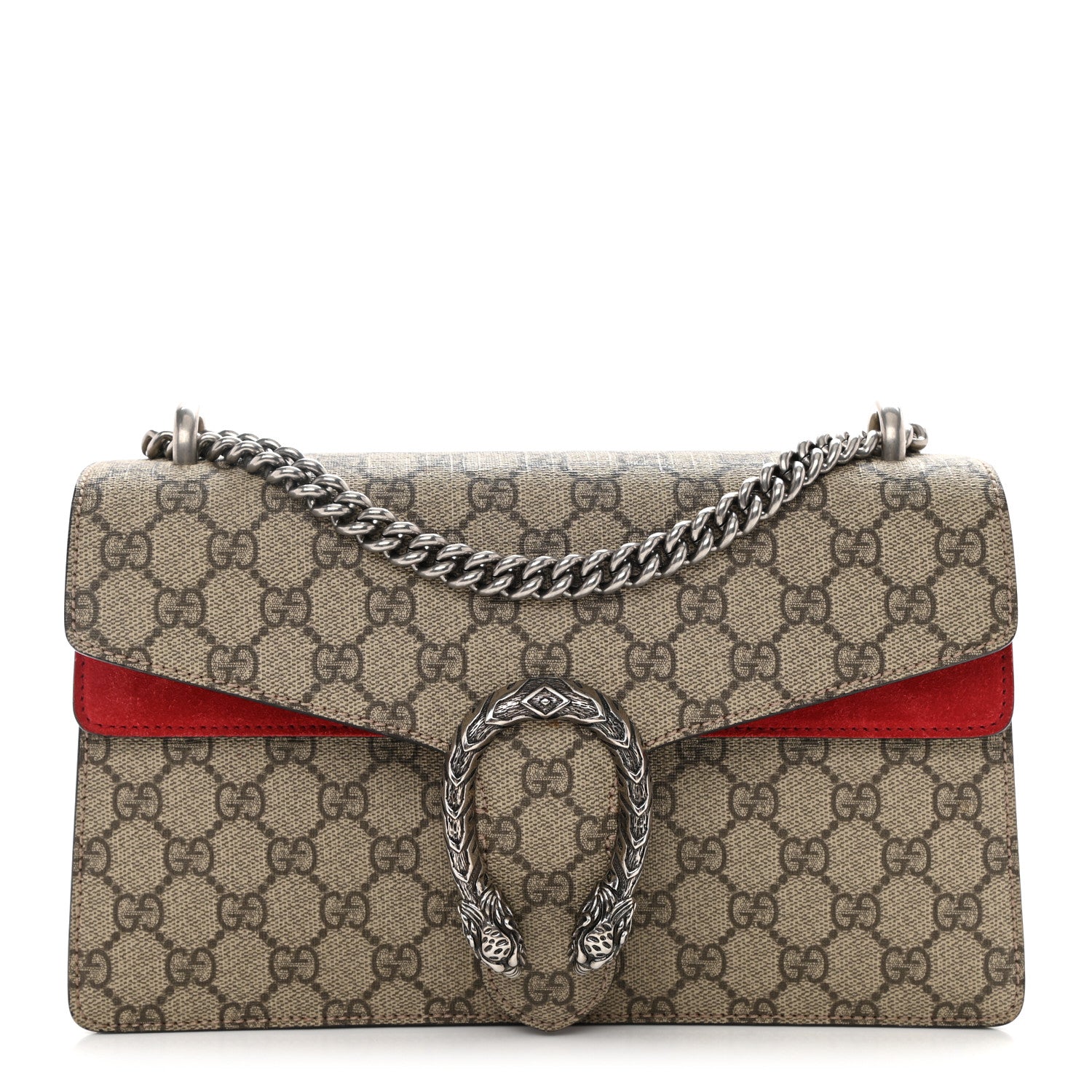 Gucci GG Supreme Monogram Suede Small Dionysus Shoulder Bag Beige Ebony Vulcanic Red 1 of 8