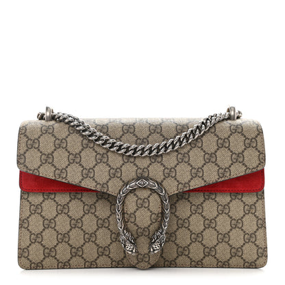 Gucci GG Supreme Monogram Suede Small Dionysus Shoulder Bag Beige Ebony Vulcanic Red 1 of 8