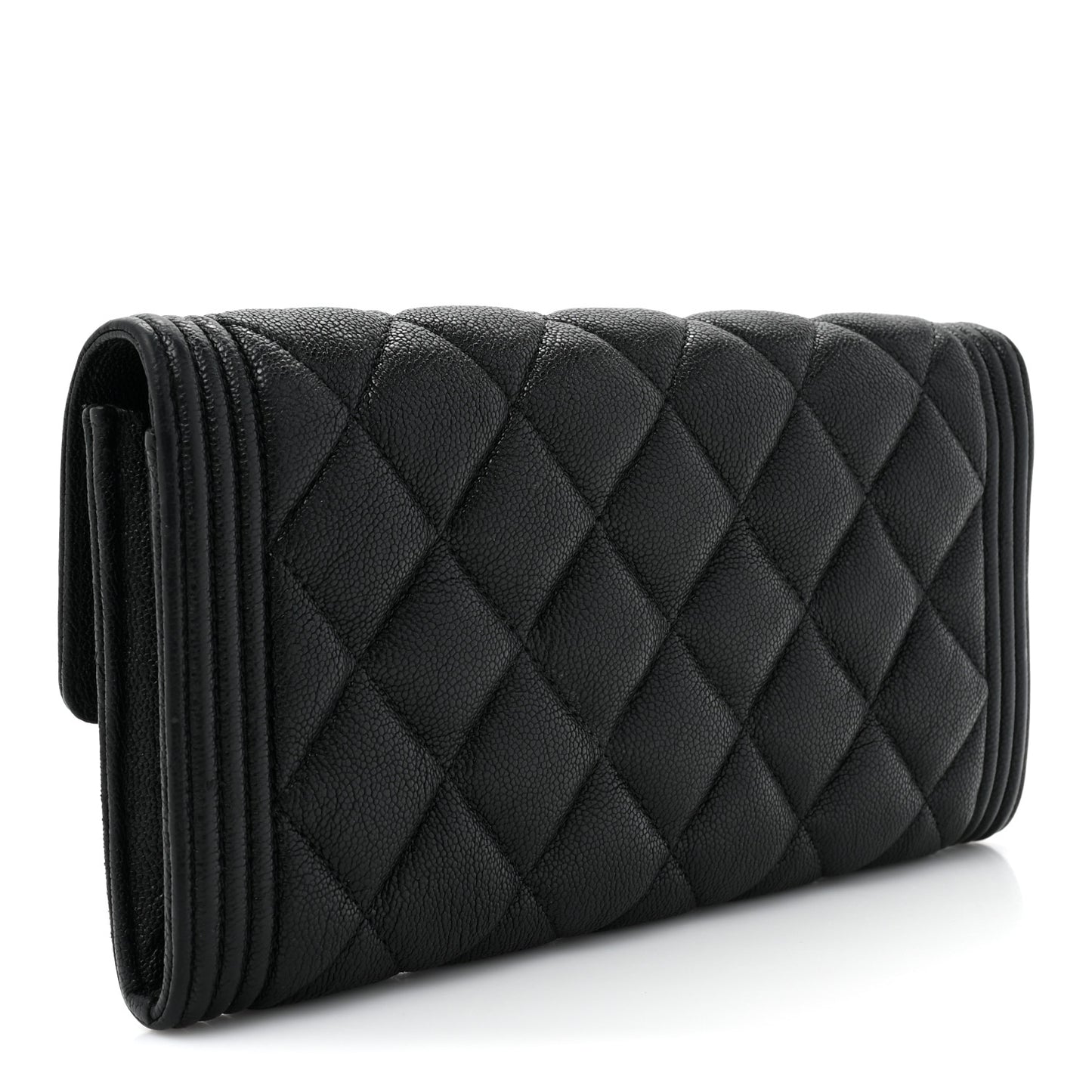 Caviar Quilted Large Boy Gusset Flap Wallet Black