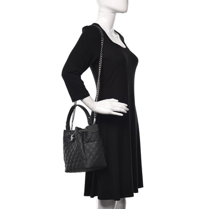 Chanel Caviar Flat Quilted CC Chain Bucket Drawstring Bag Black 2 of 9