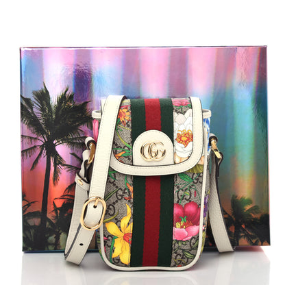 Gucci GG Supreme Monogram Flora Web Ophidia Phone Crossbody Bag White 9 of 9