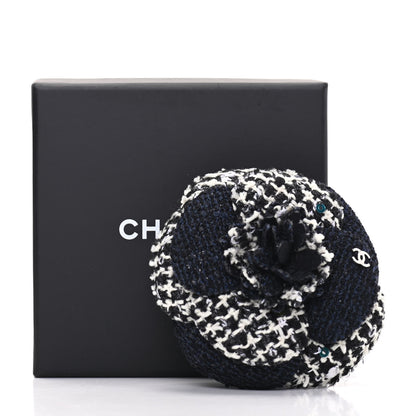 Chanel Tweed Camellia Brooch Navy Black White 4 of 4
