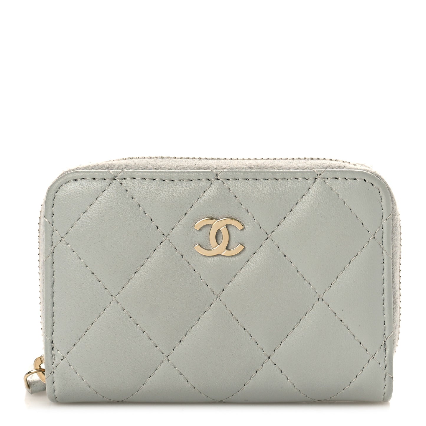 Lambskin Quilted Zip Around Coin Purse Wallet Grey