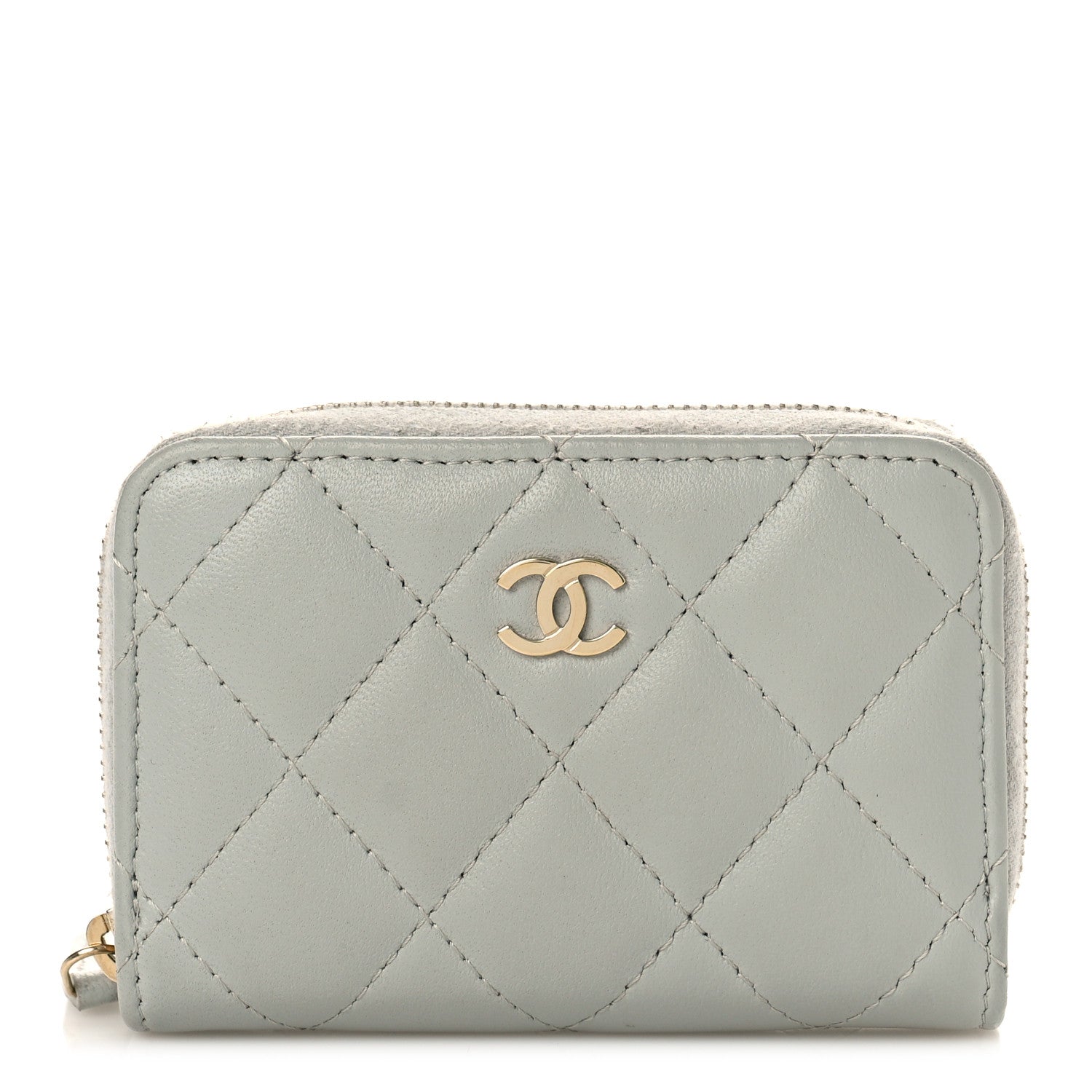 Chanel Lambskin Quilted Zip Around Coin Purse Wallet Grey 1 of 13