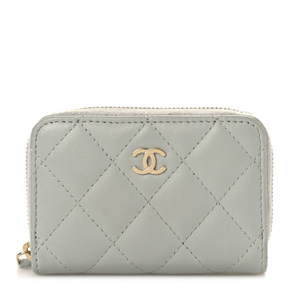 Chanel Lambskin Quilted Zip Around Coin Purse Wallet Grey 1 of 13