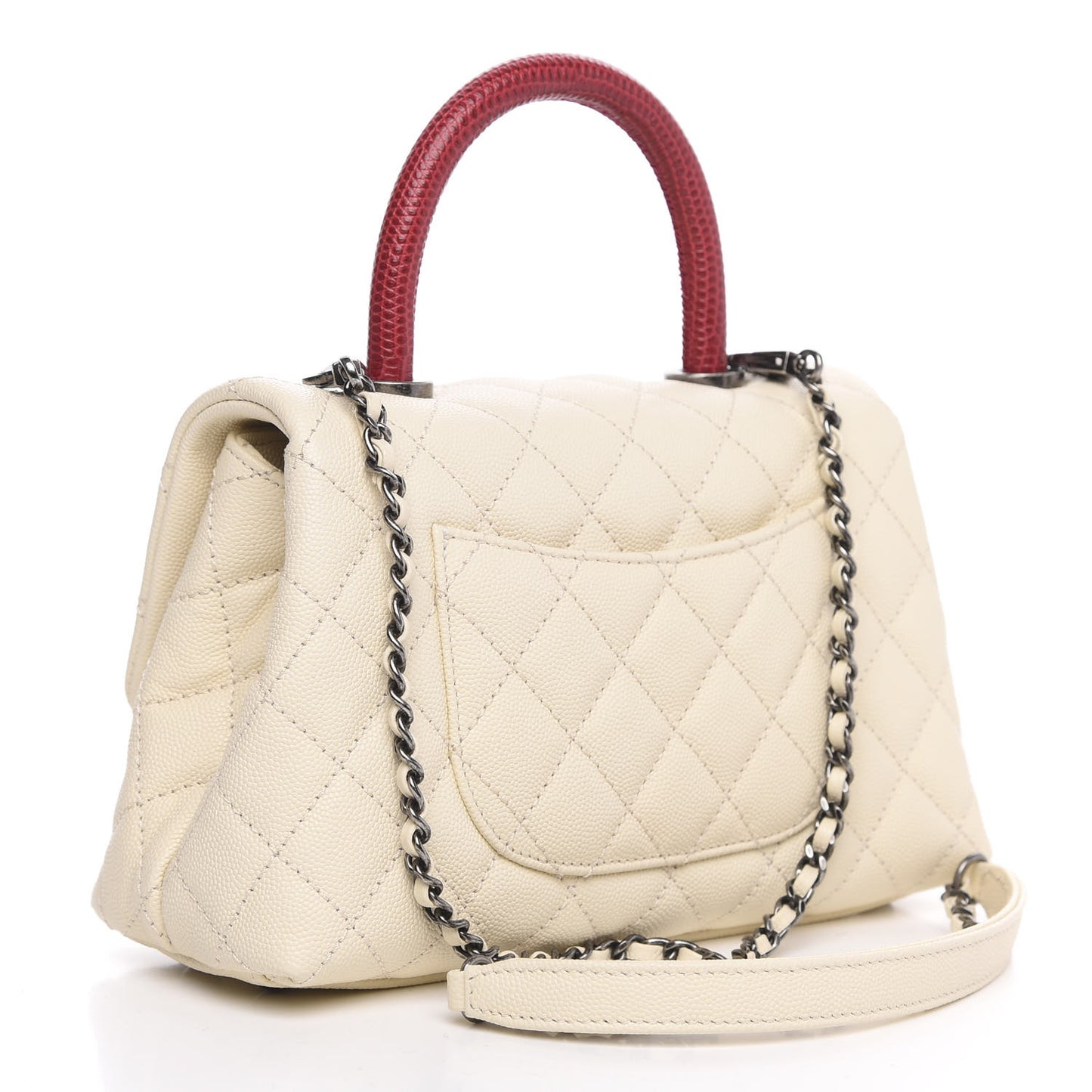 Caviar Lizard Quilted Mini Coco Handle Flap White