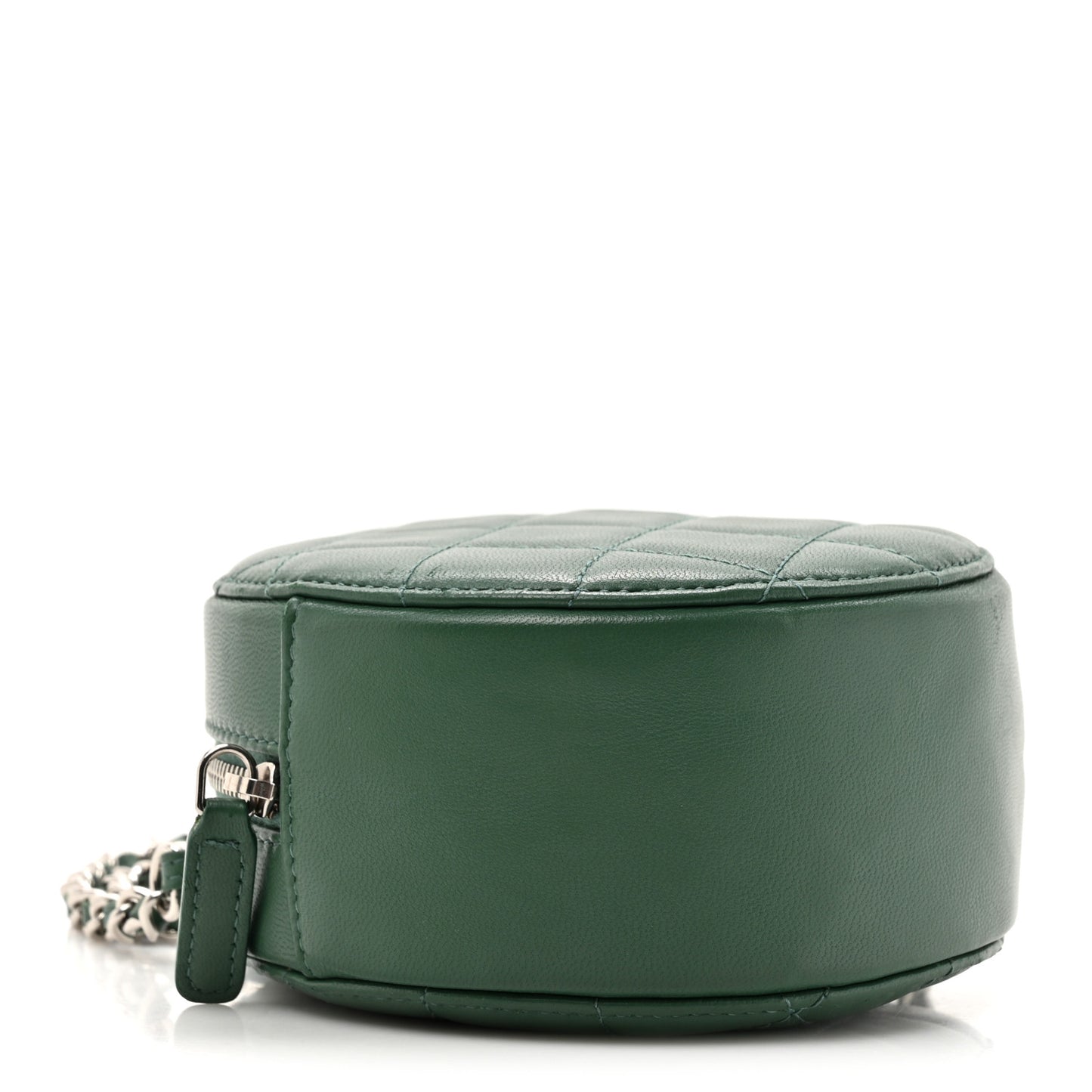 Lambskin Quilted Round Clutch With Chain Green