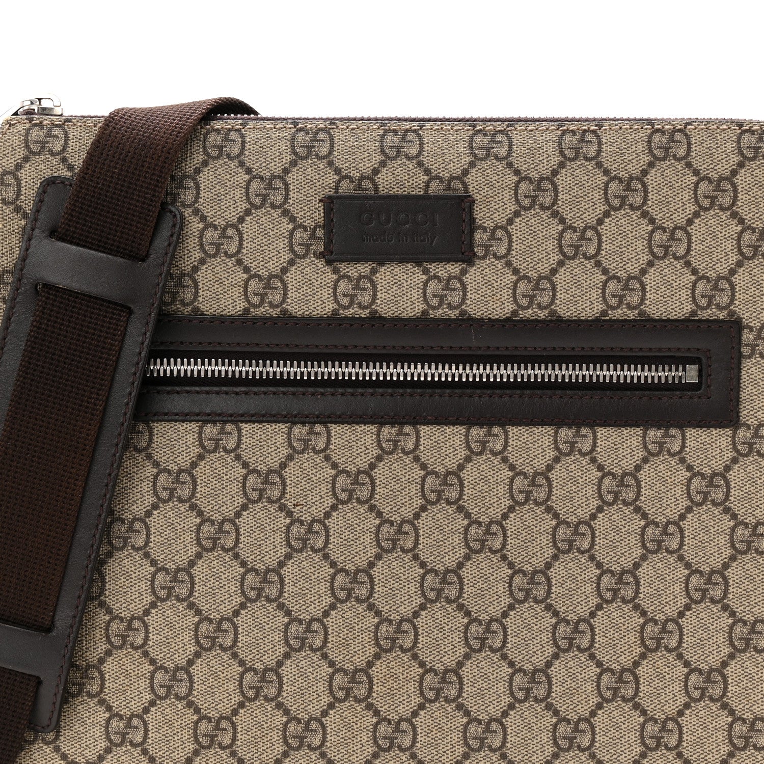 Gucci GG Supreme Monogram Medium Flat Messenger Bag Beige Brown 8 of 10
